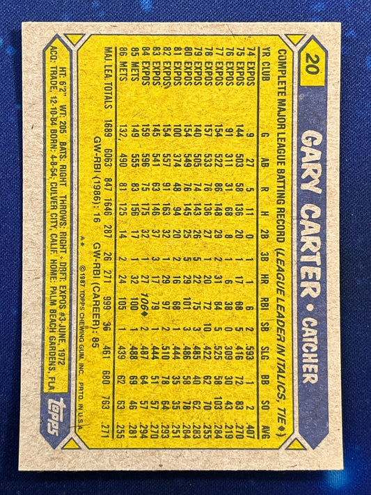 1987 Topps #20 Gary Carter New York Mets