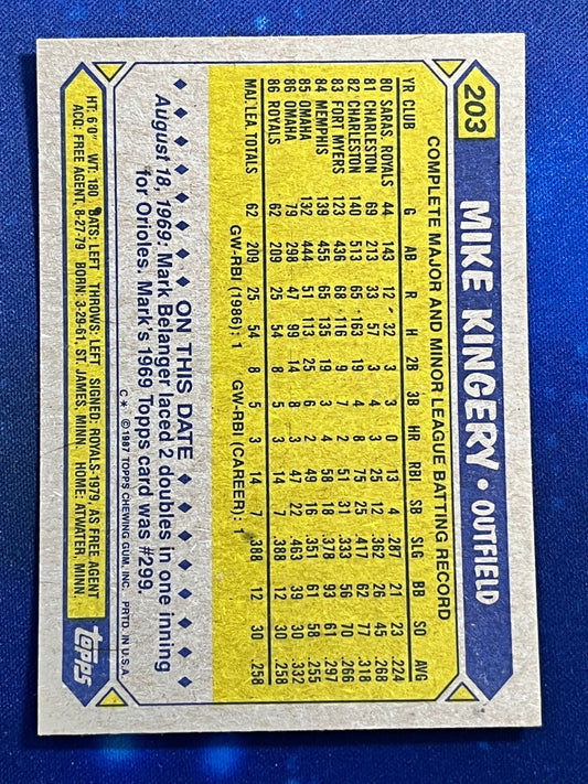 1987 Topps #203 Mike Kingery Kansas City Royals