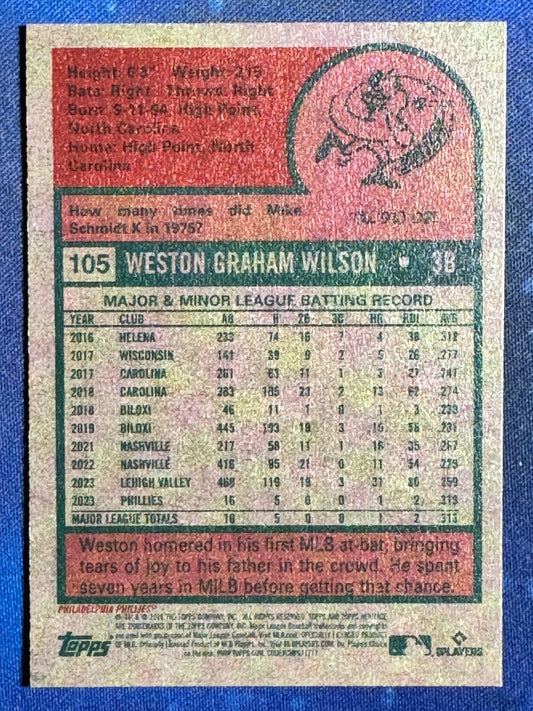 Weston Wilson 2024 Topps Heritage Baseball Rookie #105 Philadelphia Phillies