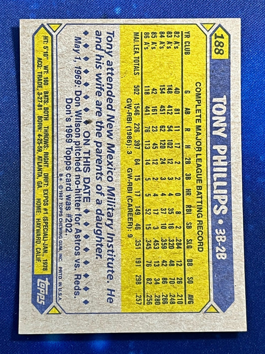 1987 Topps #188 Tony Phillips Oakland Athletics