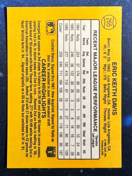 1987 Donruss #265 Eric Davis Cincinnati Reds