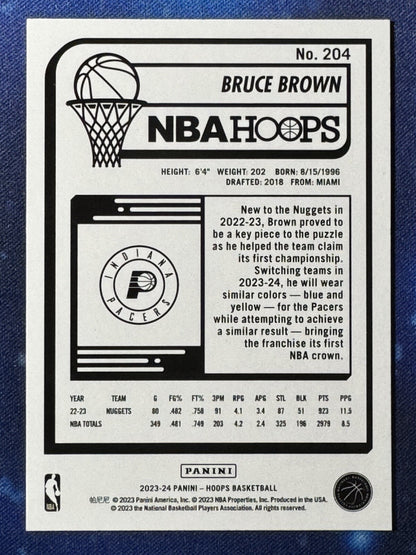 Bruce Brown 2023-24 Panini NBA Hoops #204 Indiana Pacers