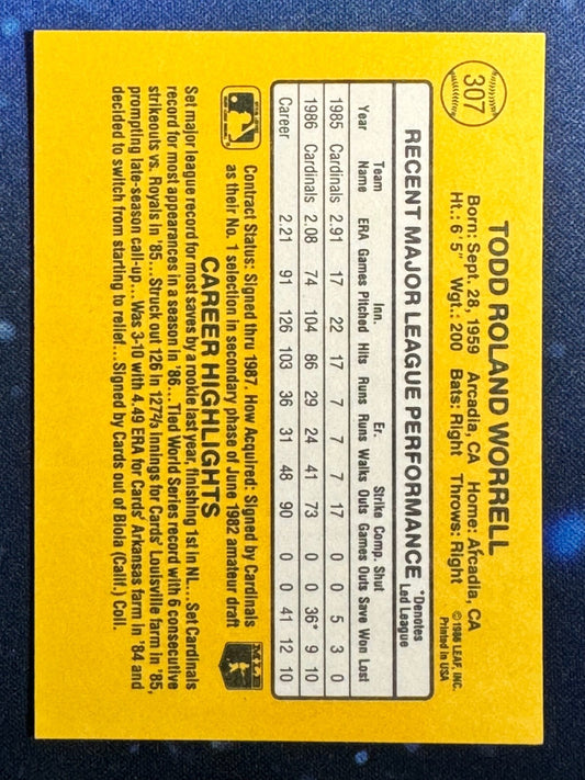 1987 Donruss #307 Todd Worrell St. Louis Cardinals