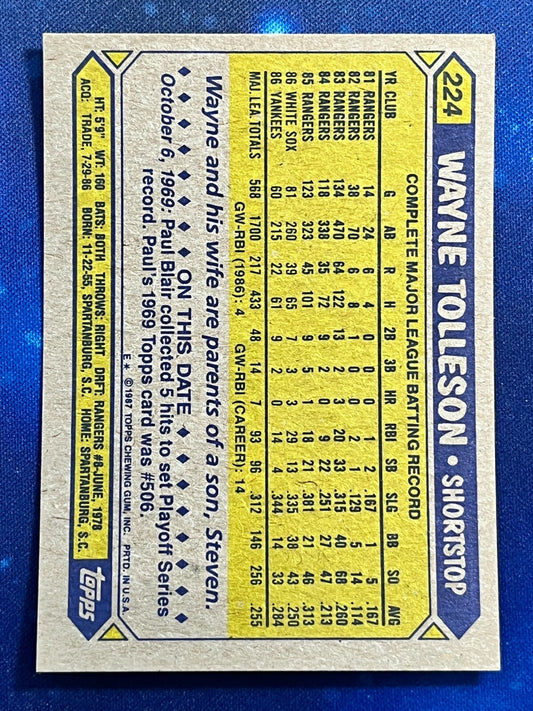 1987 Topps #224 Wayne Tolleson New York Yankees