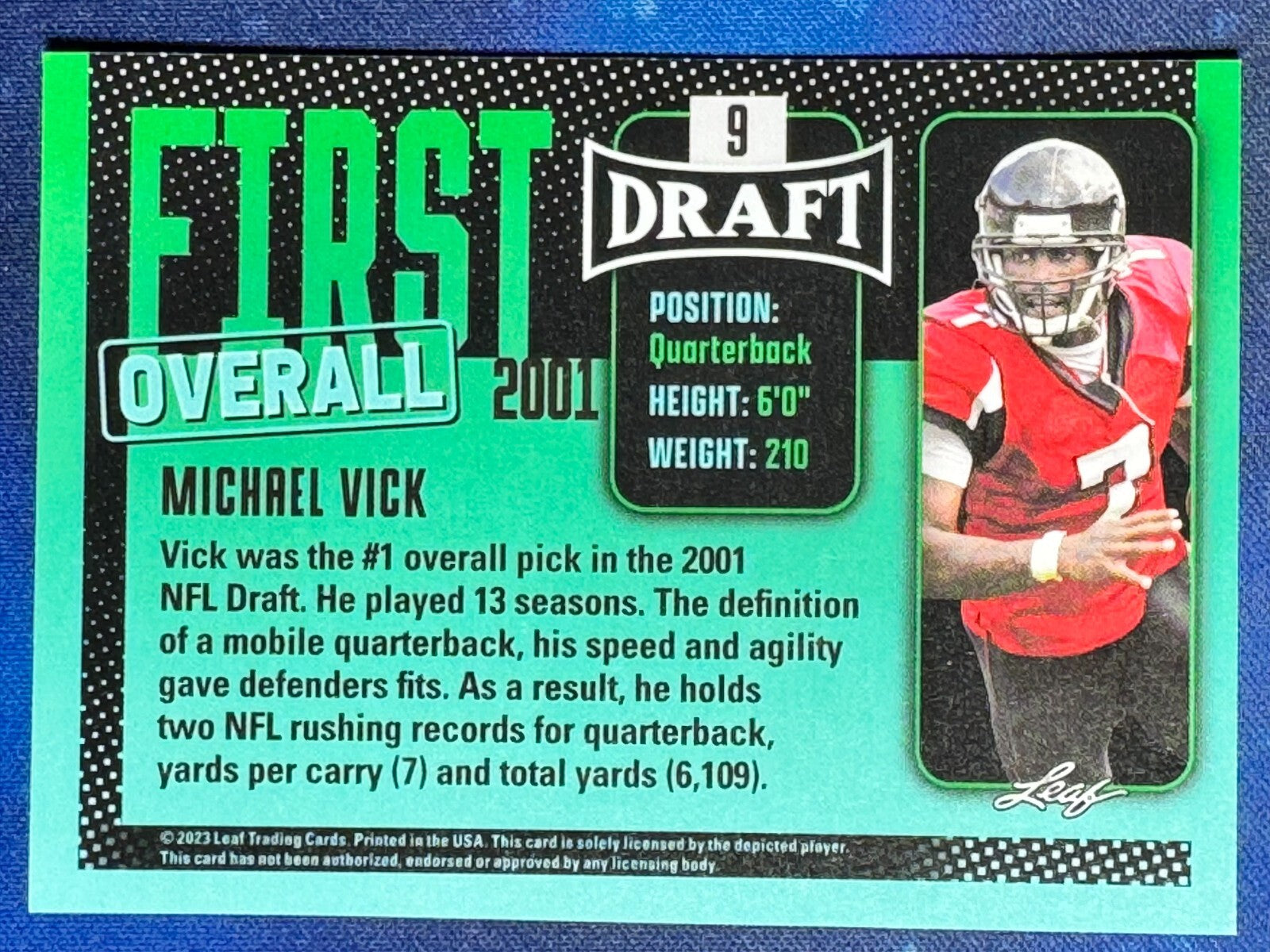 Michael Vick 2023 Leaf Draft First Overall Blue #9 Atlanta Falcons