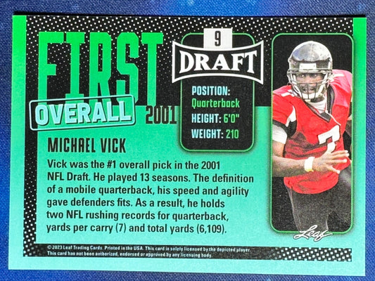 Michael Vick 2023 Leaf Draft First Overall Blue #9 Atlanta Falcons