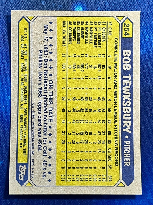 1987 Topps #254 Bob Tewksbury New York Yankees