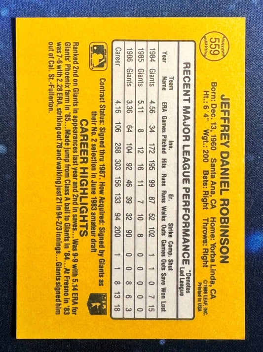 1987 Donruss #559 Jeff Robinson San Francisco Giants