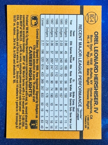 Orel Hershiser 1989 Donruss MVP #BC-4 Los Angeles Dodgers