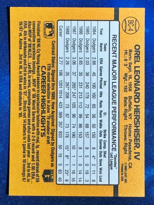 Orel Hershiser 1989 Donruss MVP #BC-4 Los Angeles Dodgers