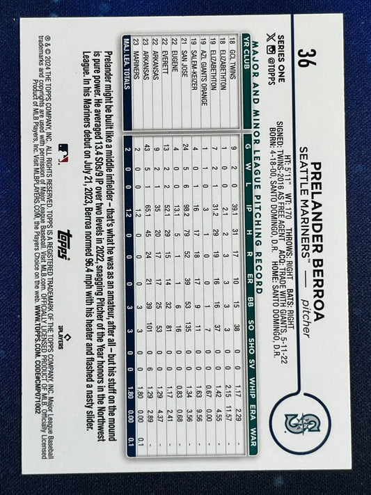 Prelander Berroa 2024 Topps Baseball Rookie (RC) #36 Seattle Seahawks