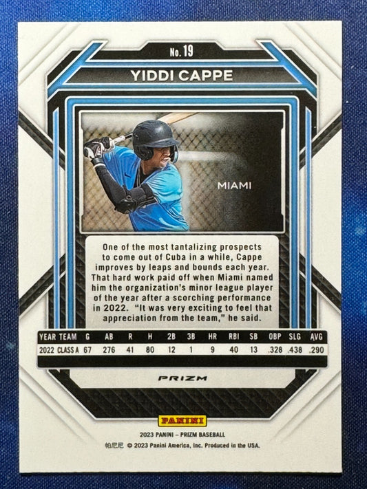 Yiddi Cappe 2023 Panini Prizm Blue Ice Prizm #19 Miami Marlins