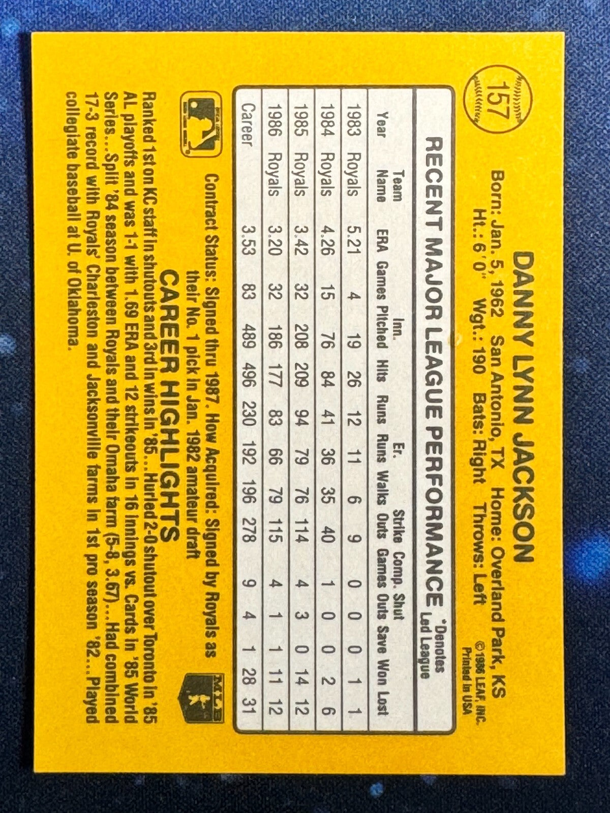1987 Donruss #157 Danny Jackson Kansas City Royals