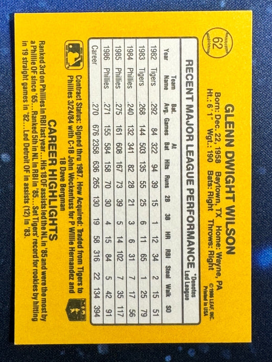 1987 Donruss #62 Glenn Wilson Philadelphia Phillies