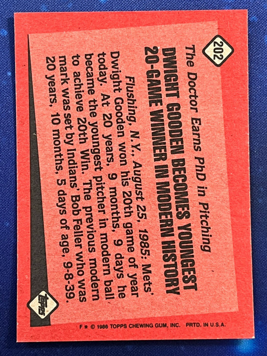 1986 Topps Baseball Record Breaker #202 Dwight Gooden New York Mets