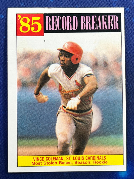 1986 Topps Baseball Record Breaker #201 Vince Coleman St. Louis Cardinals