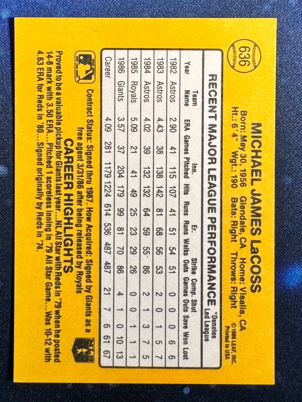 1987 Donruss #636 Mike LaCoss San Francisco Giants