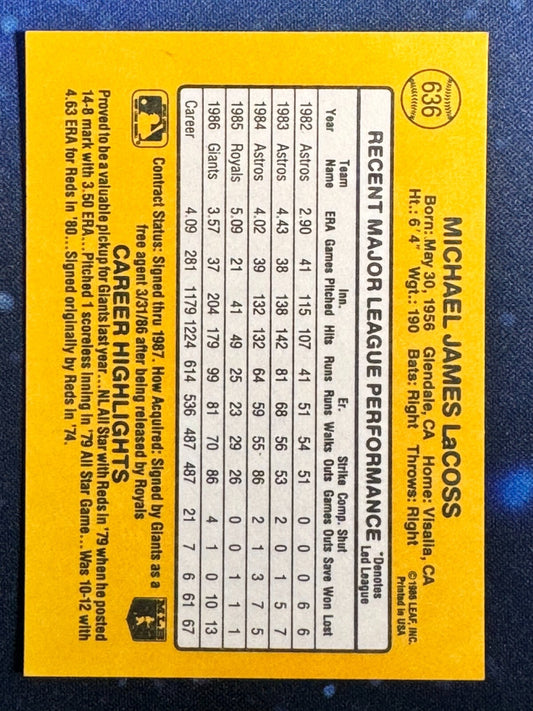 1987 Donruss #636 Mike LaCoss San Francisco Giants