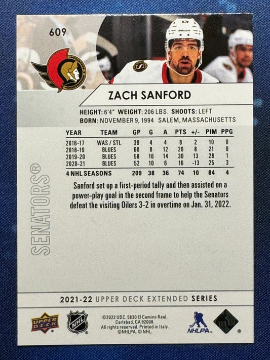 Zach Sanford 2021-22 Upper Deck Extended Series #609 Ottawa Senators