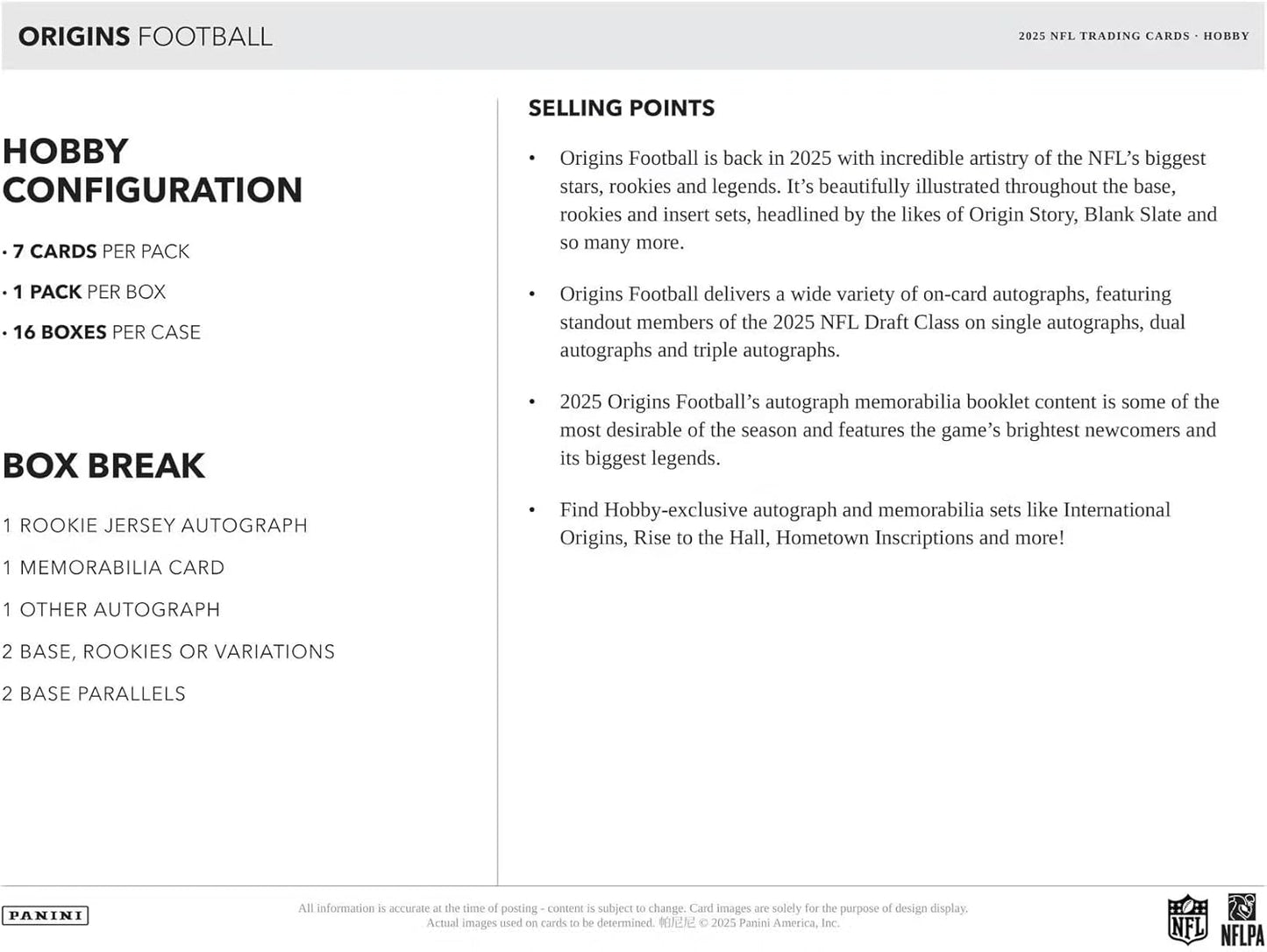 2025 Panini Origins Football Hobby Box