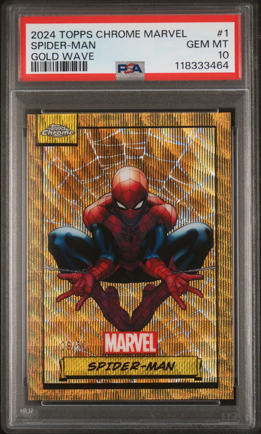 2024 Topps Chrome Marvel Gold Wave #1 Spider-Man 6/50 PSA 10